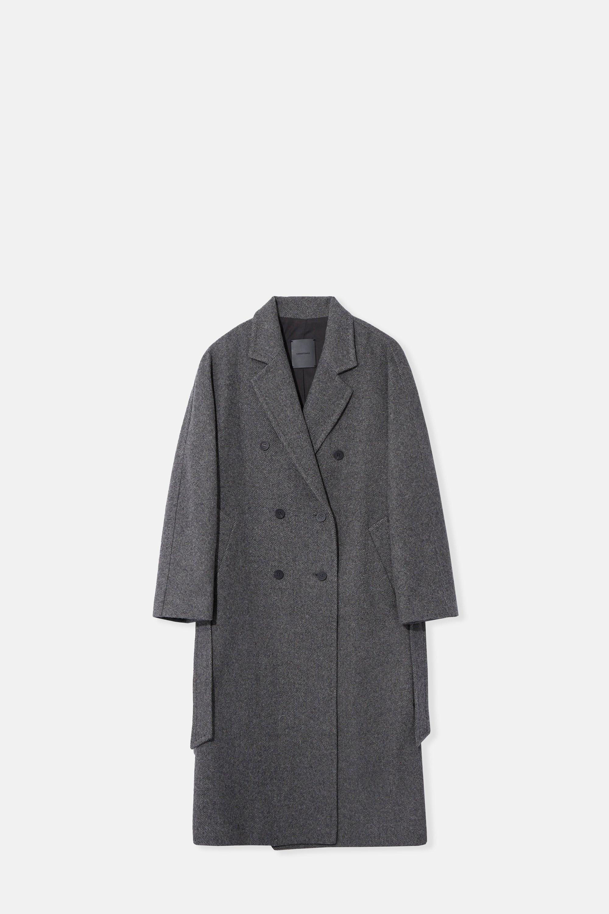 Grey Double Breasted Belted Coat