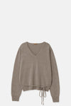 Beige Alpaca Wholegarment V Neck Pullover