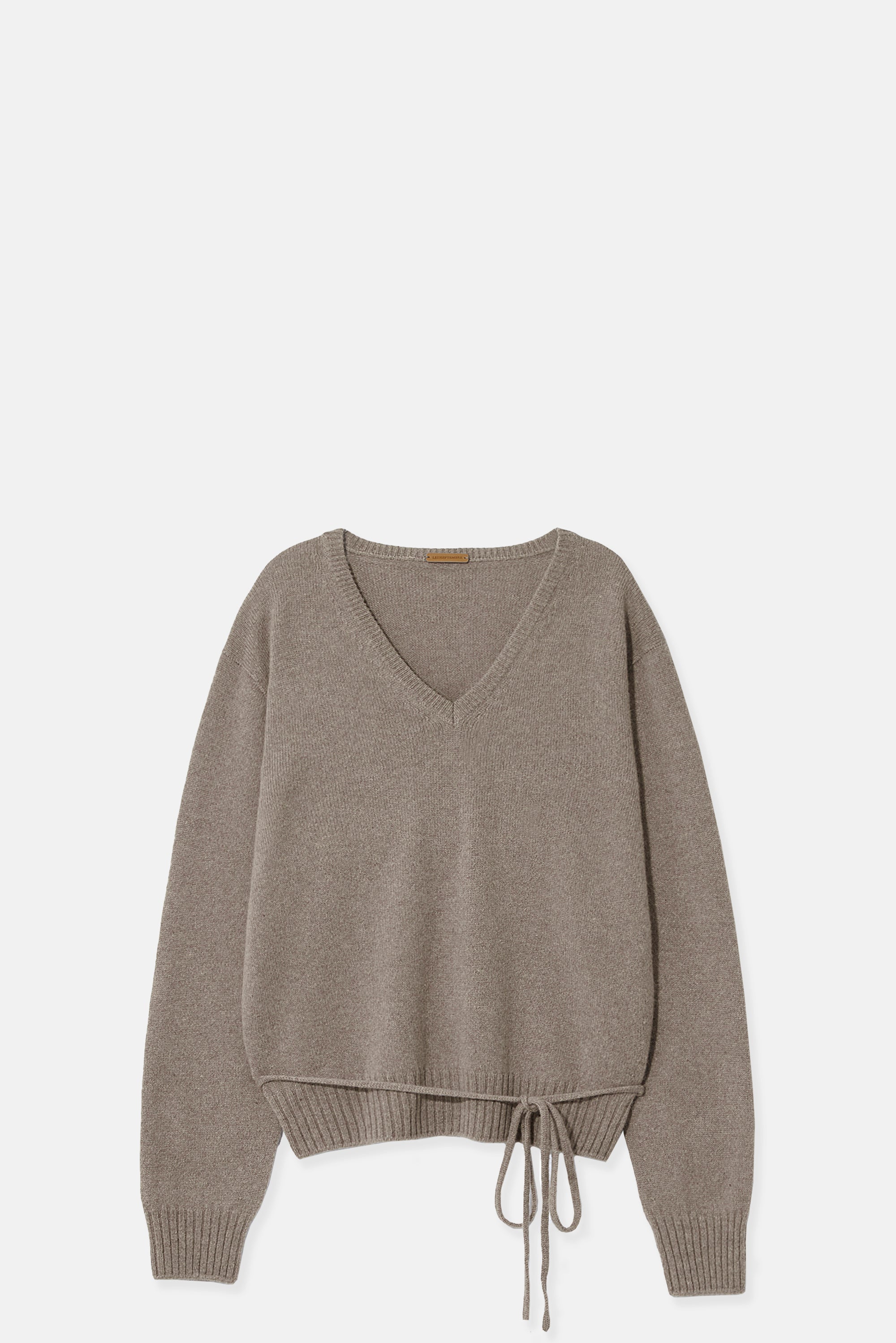 Beige Alpaca Wholegarment V Neck Pullover