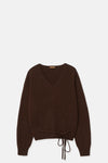 Brown Alpaca Wholegarment V Neck Pullover