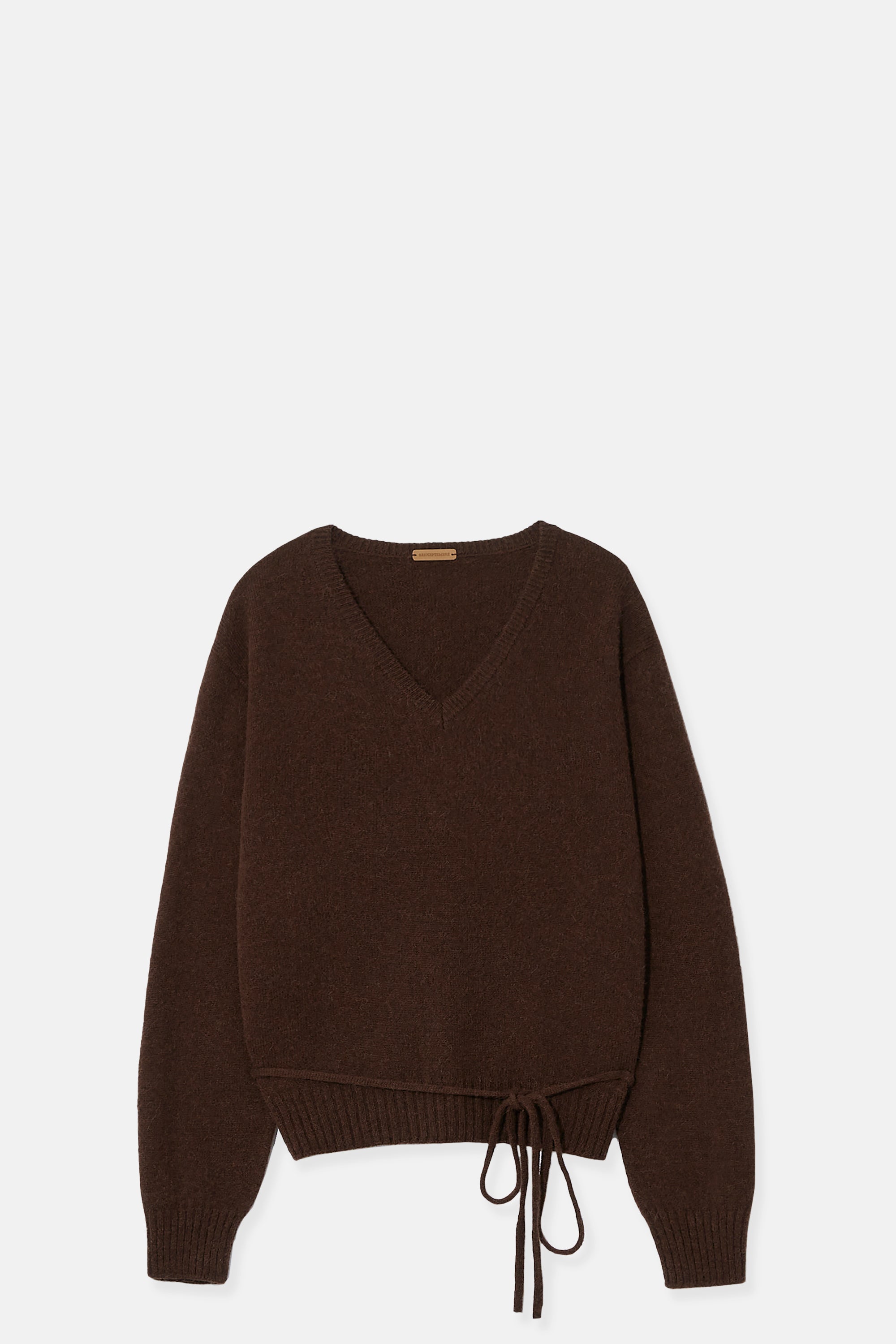 Brown Alpaca Wholegarment V Neck Pullover