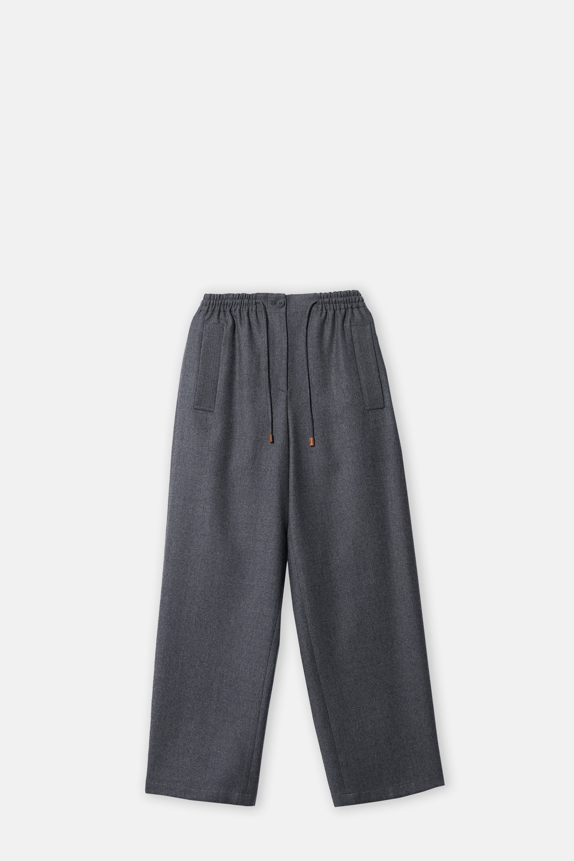 Gray Drawstring Easy Wool Trousers