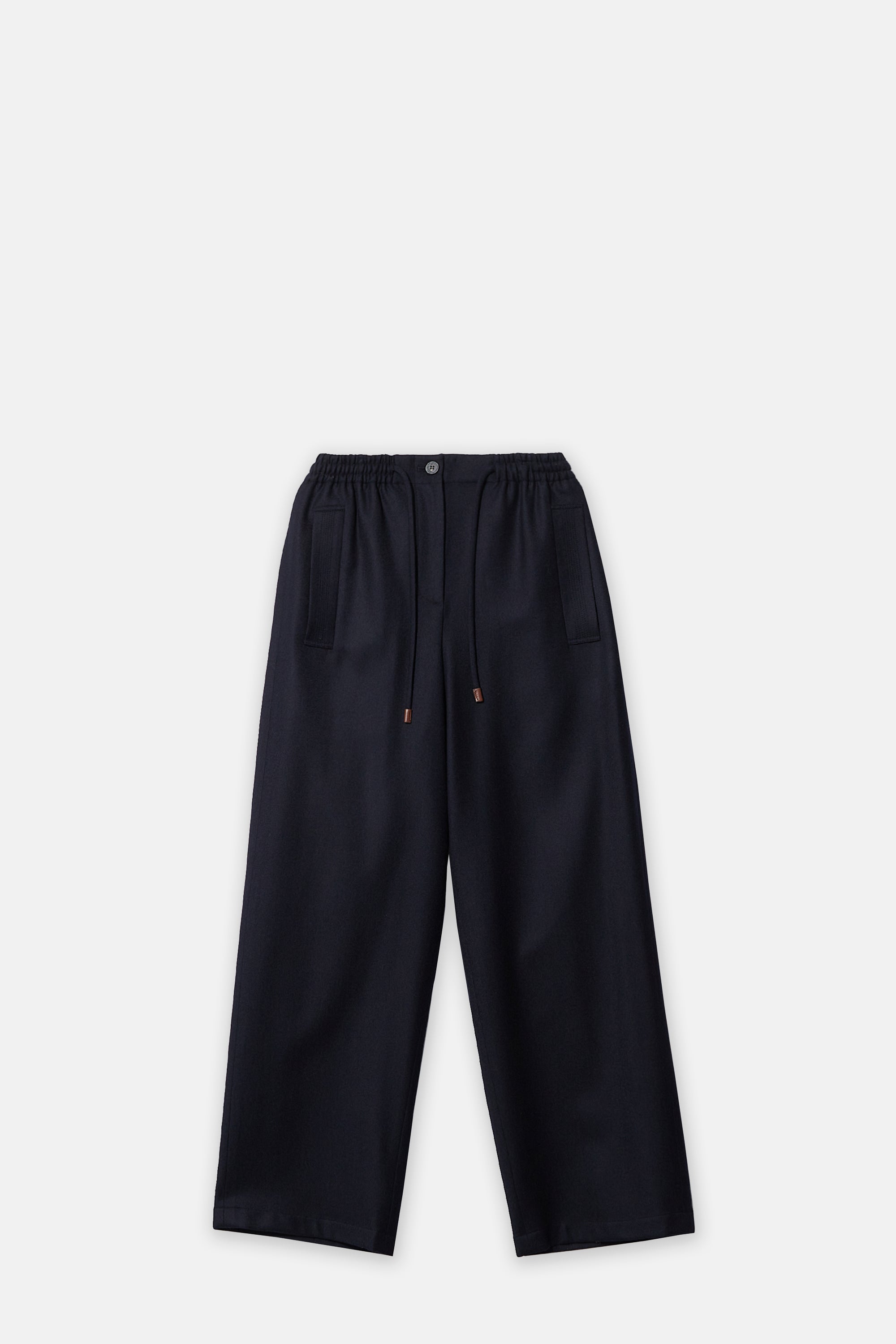 Navy Drawstring Easy Wool Trousers