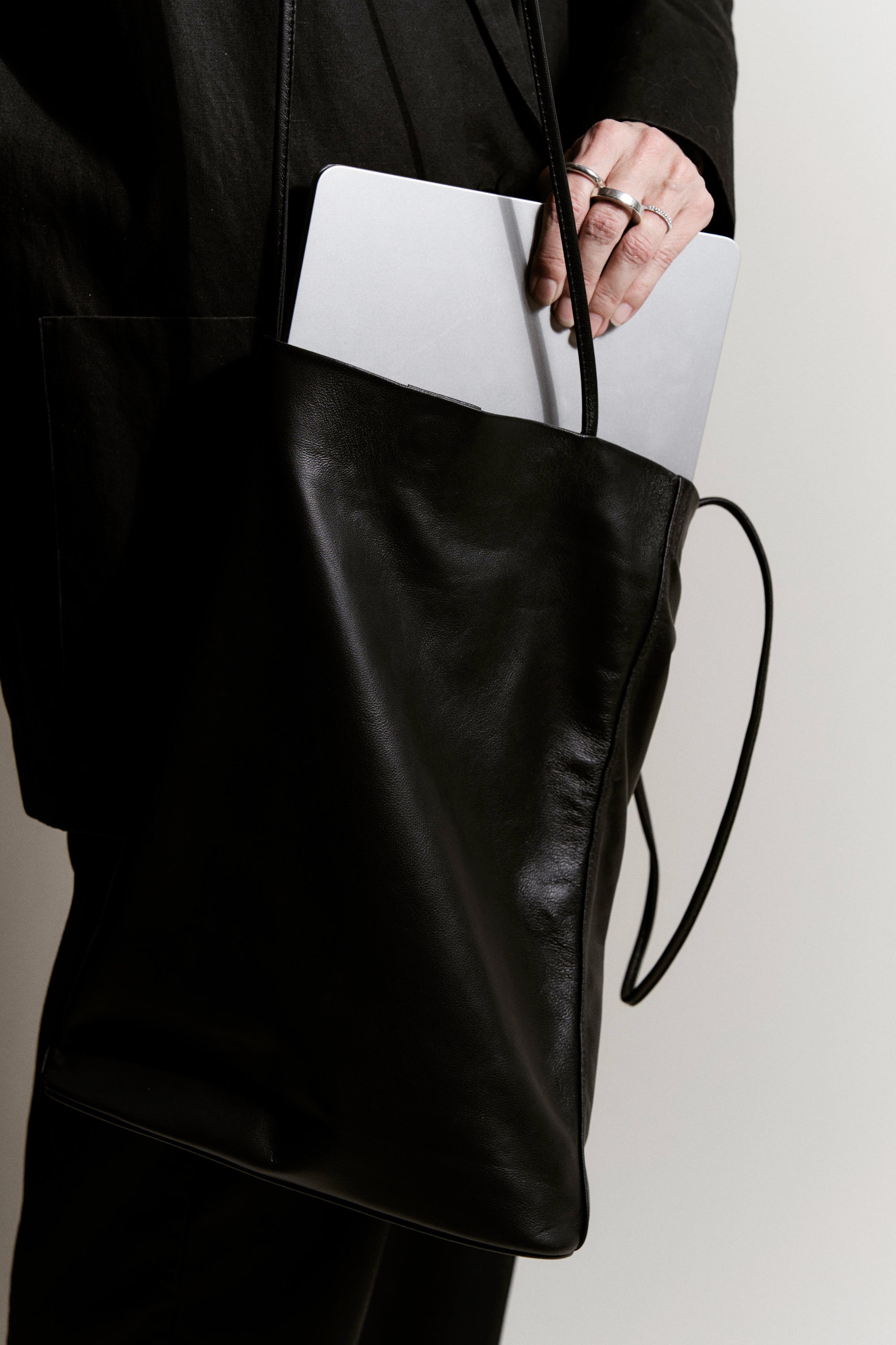 Black Narrow Oval Tote