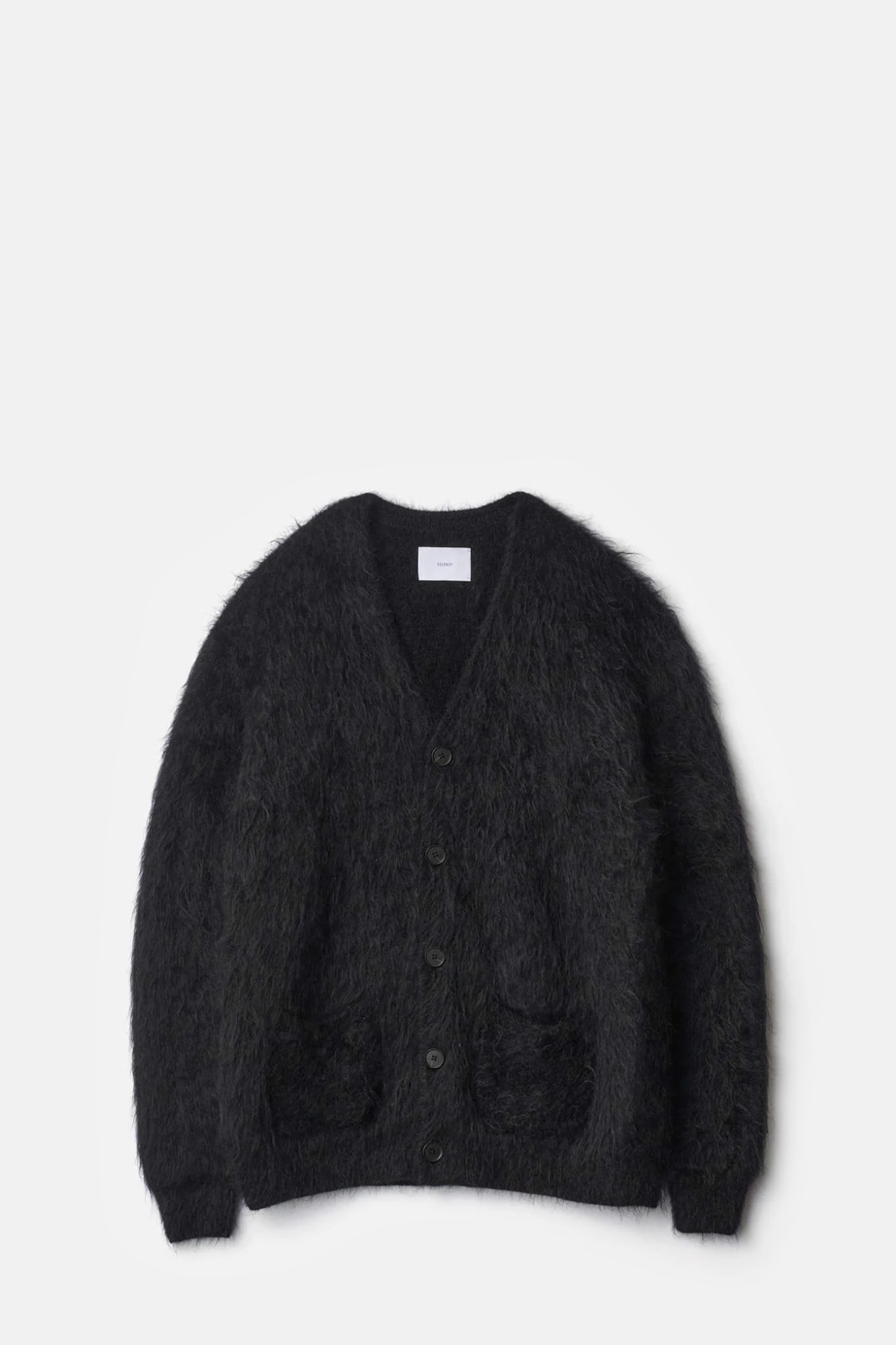 Black Kid Mohair V Neck Cardigan