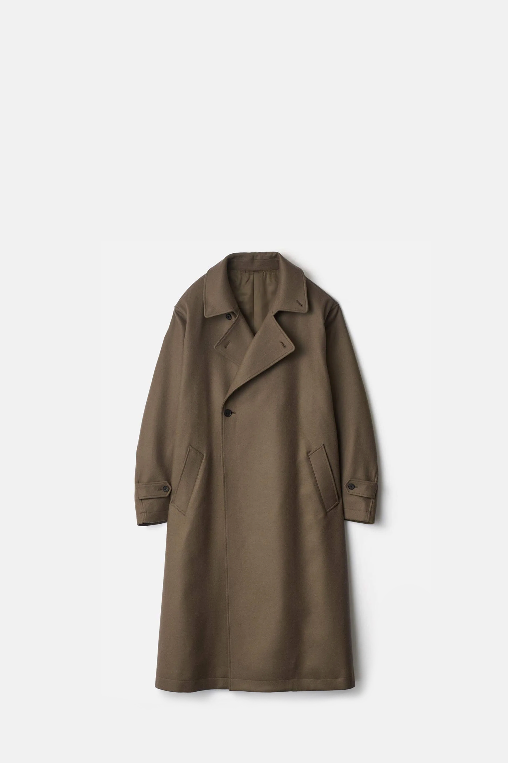 Dark Beige Oversized Wool Double Breasted Coat