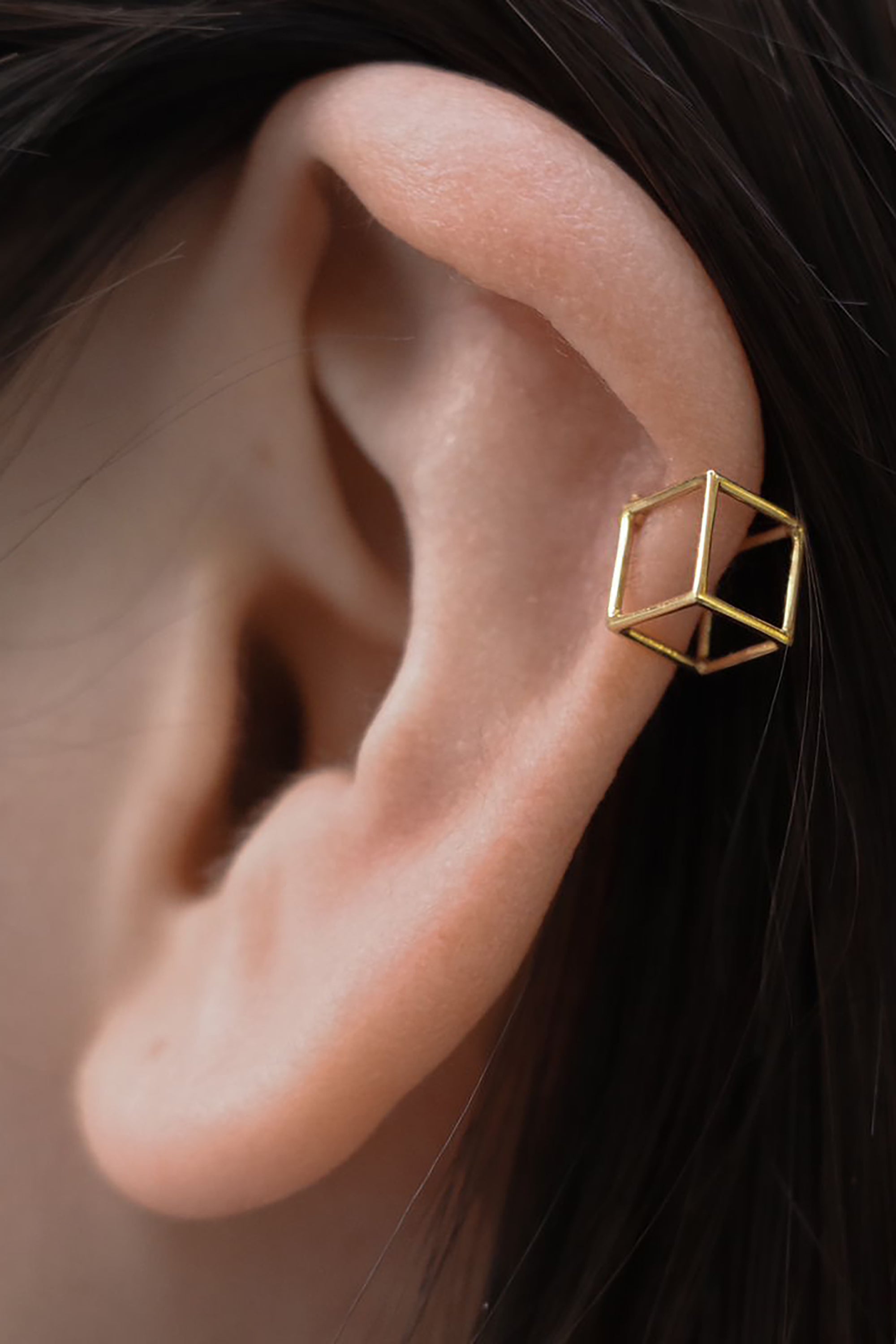 Gold 3D Square Earring 7