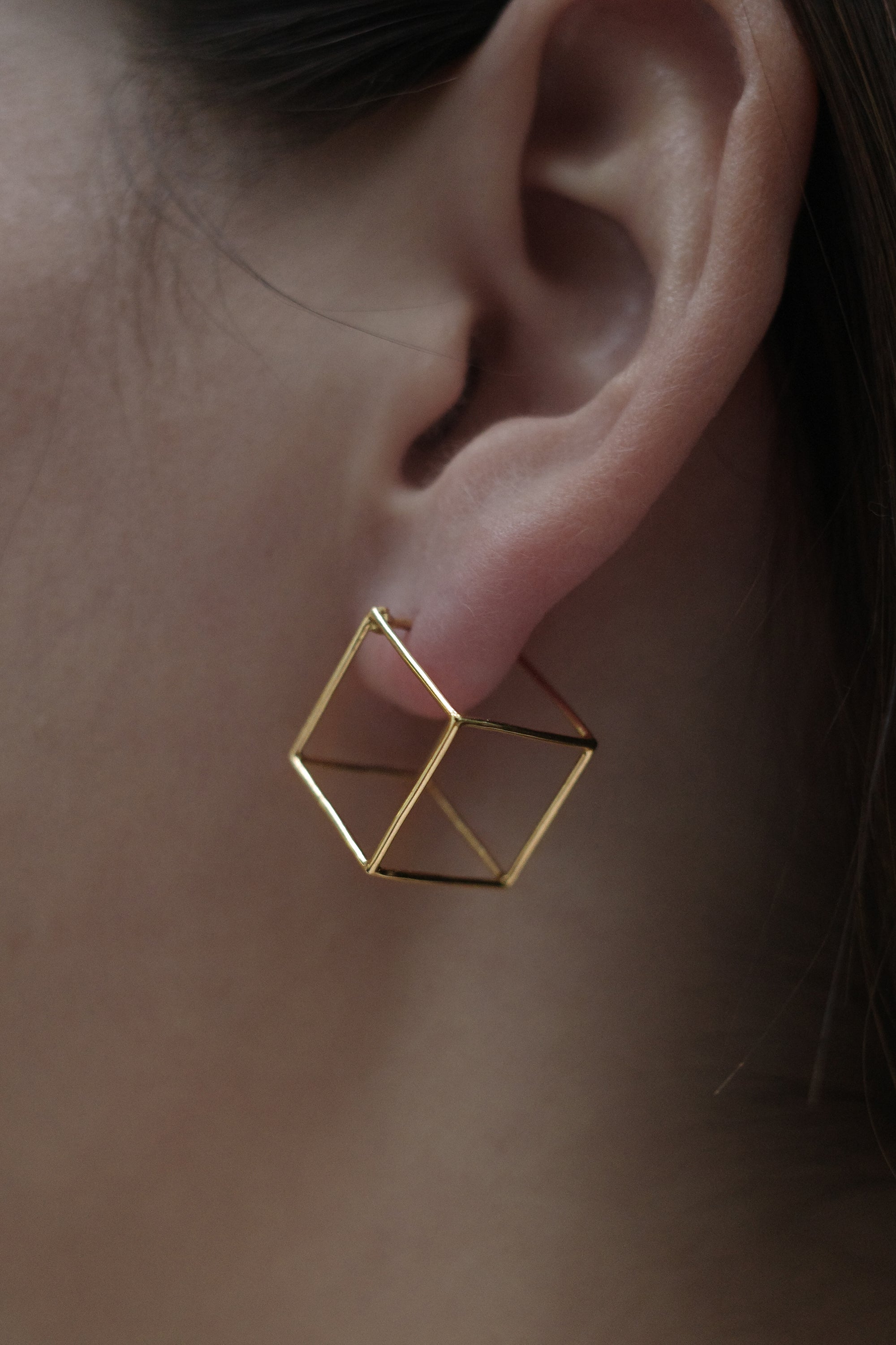 Gold 3D Square Earring 15