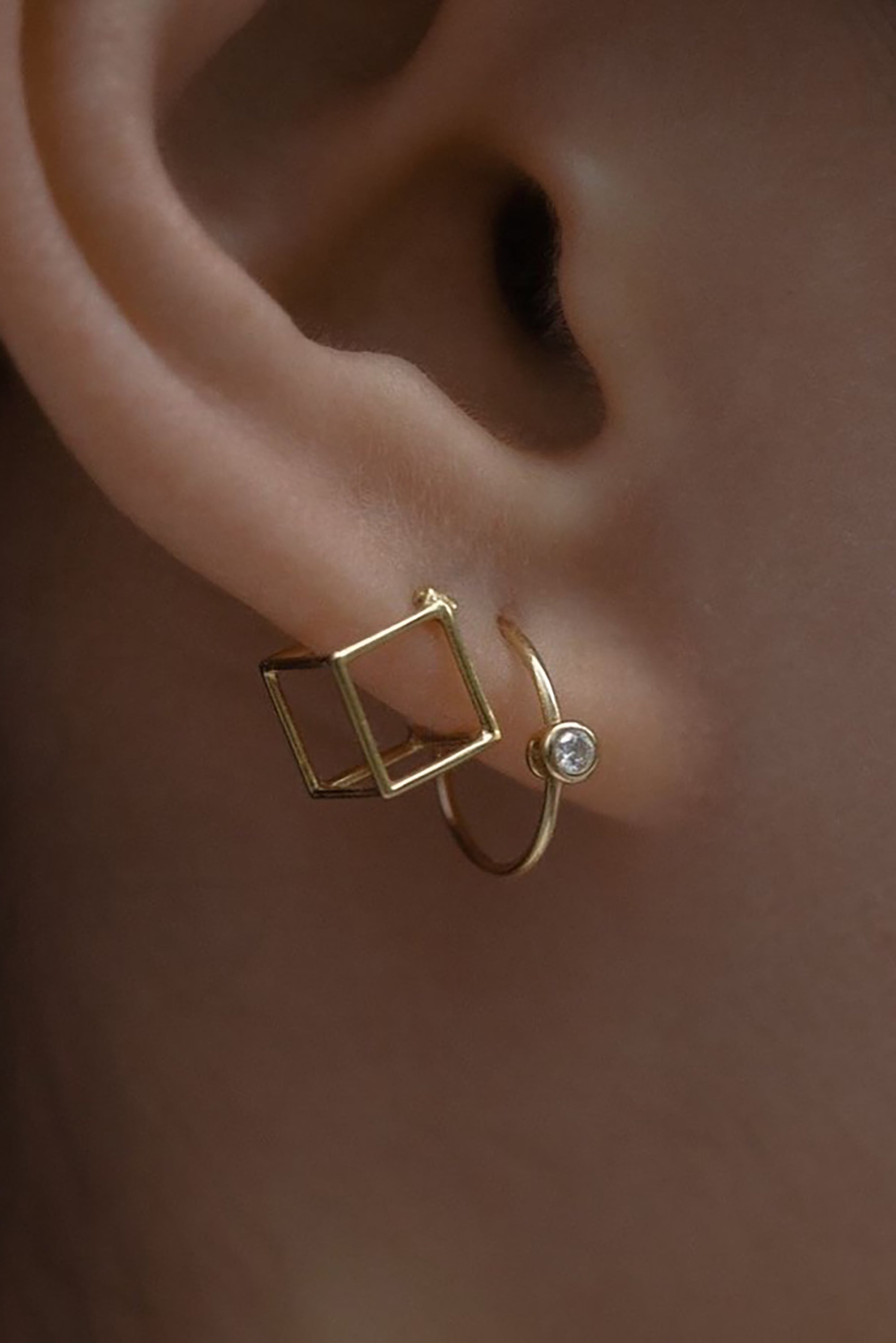Gold 3D Square Earring 7