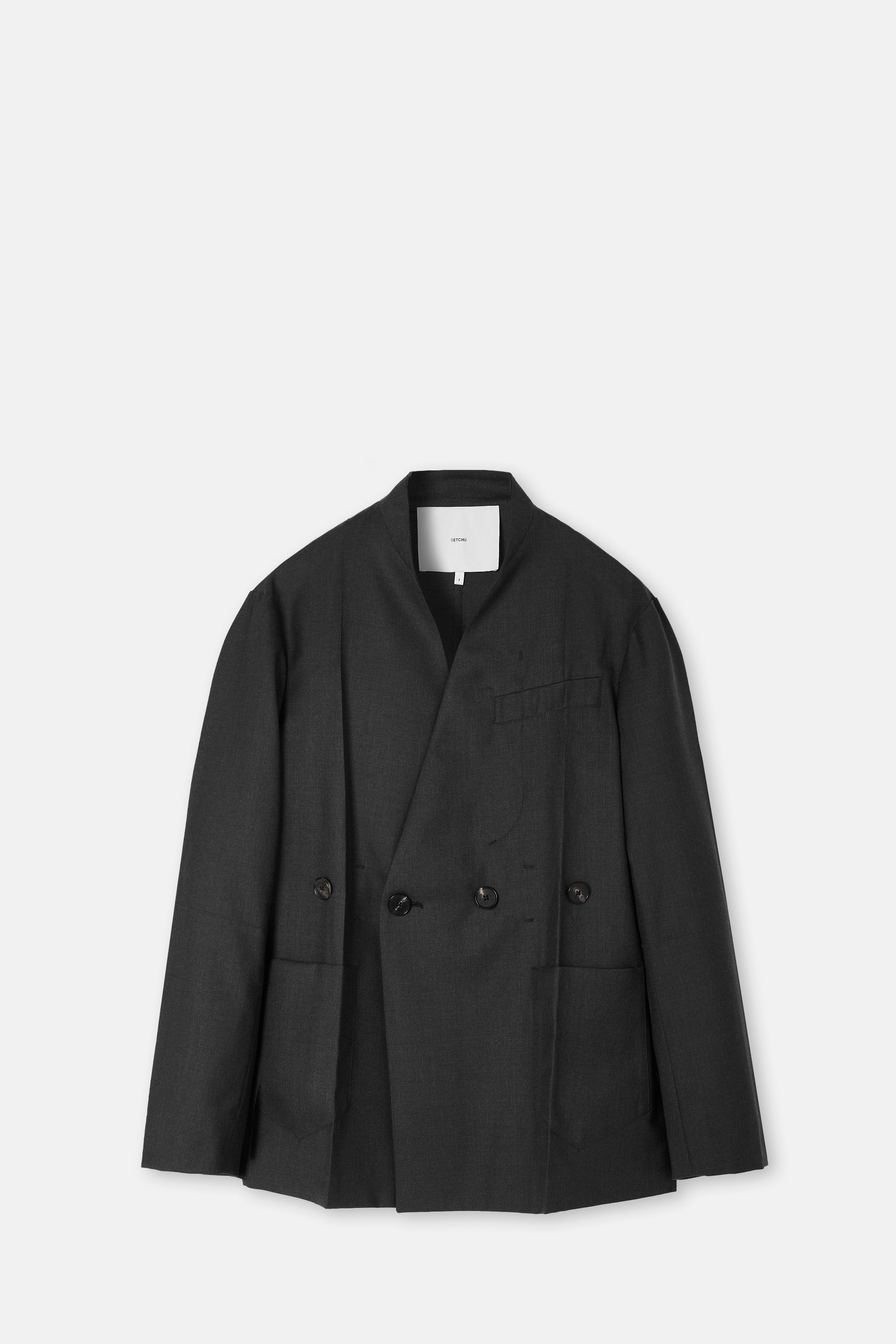 Gray Origami Jacket Gabardine No Lapel