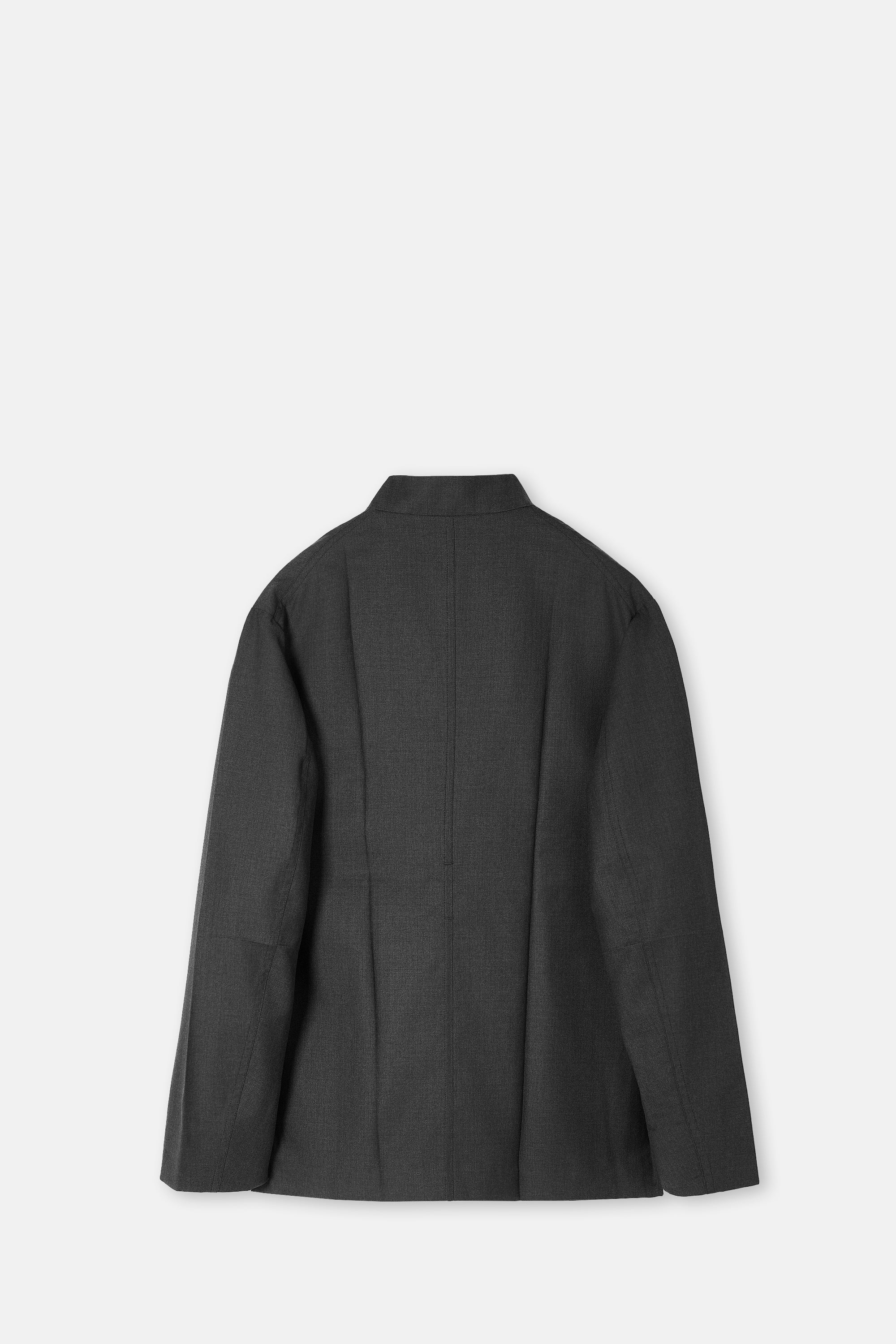 Grey Gabardine No Lapel Origami Jacket