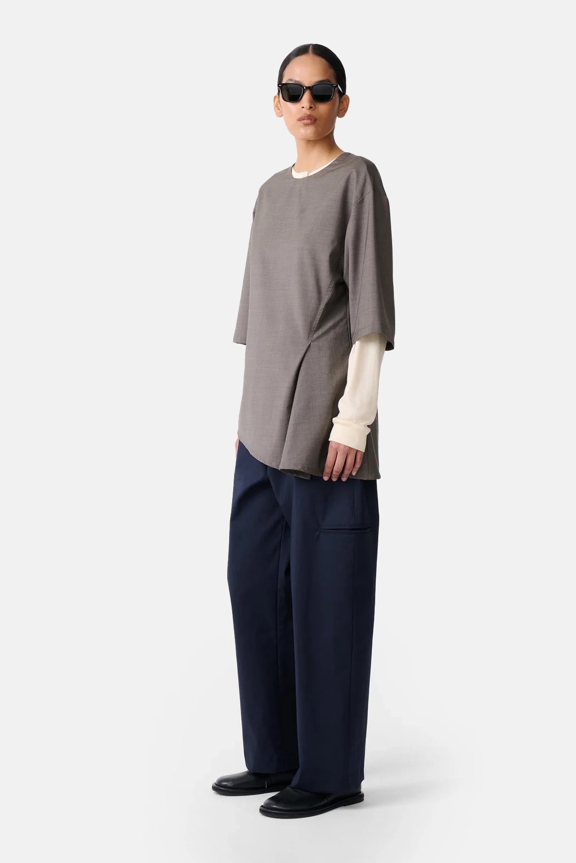 Melange Vichy Asymmetric Hem Top