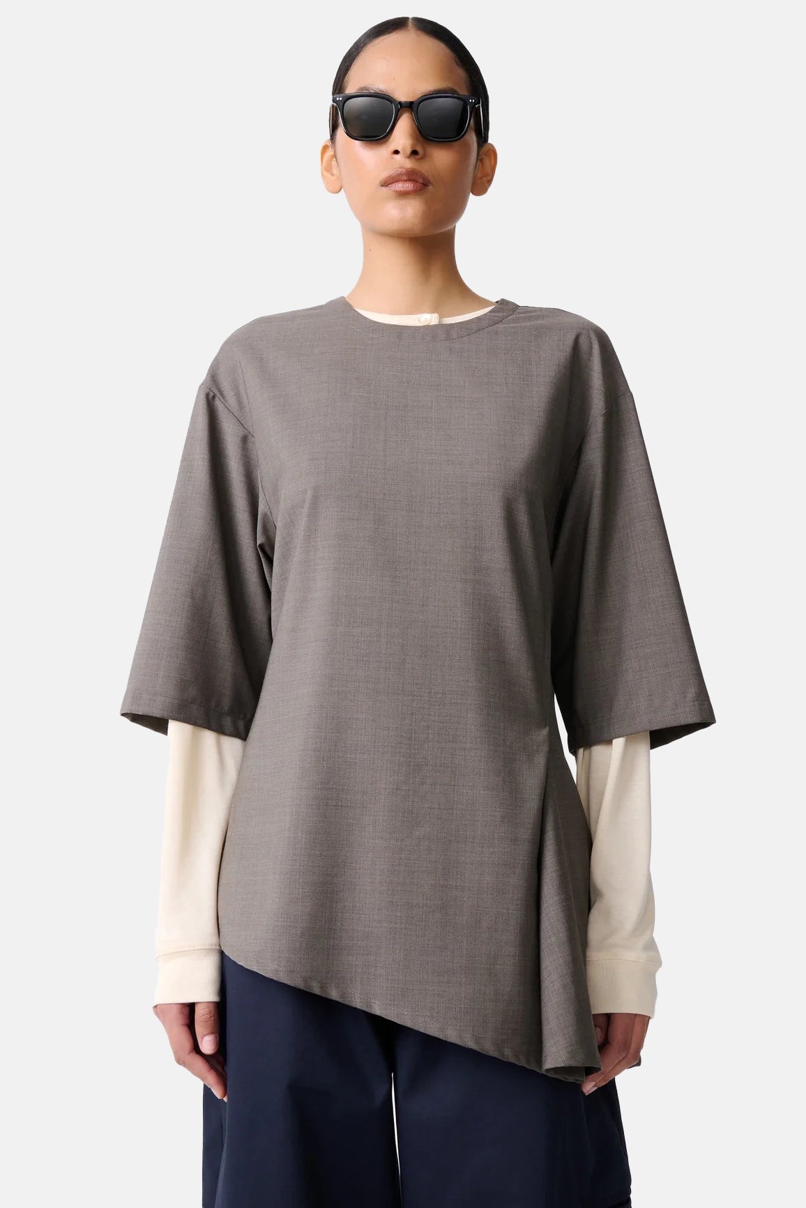 Melange Vichy Asymmetric Hem Top