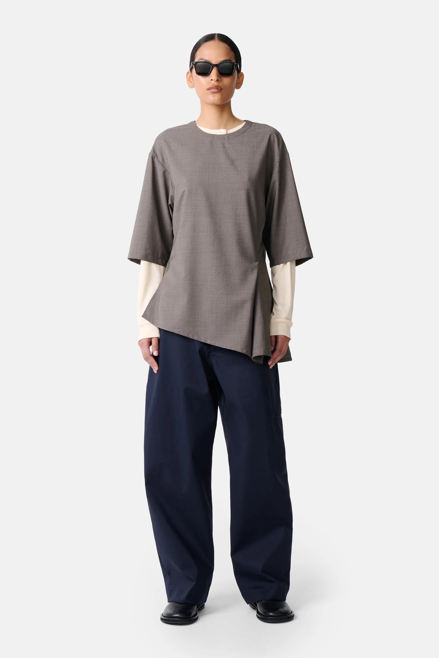 Melange Vichy Asymmetric Hem Top