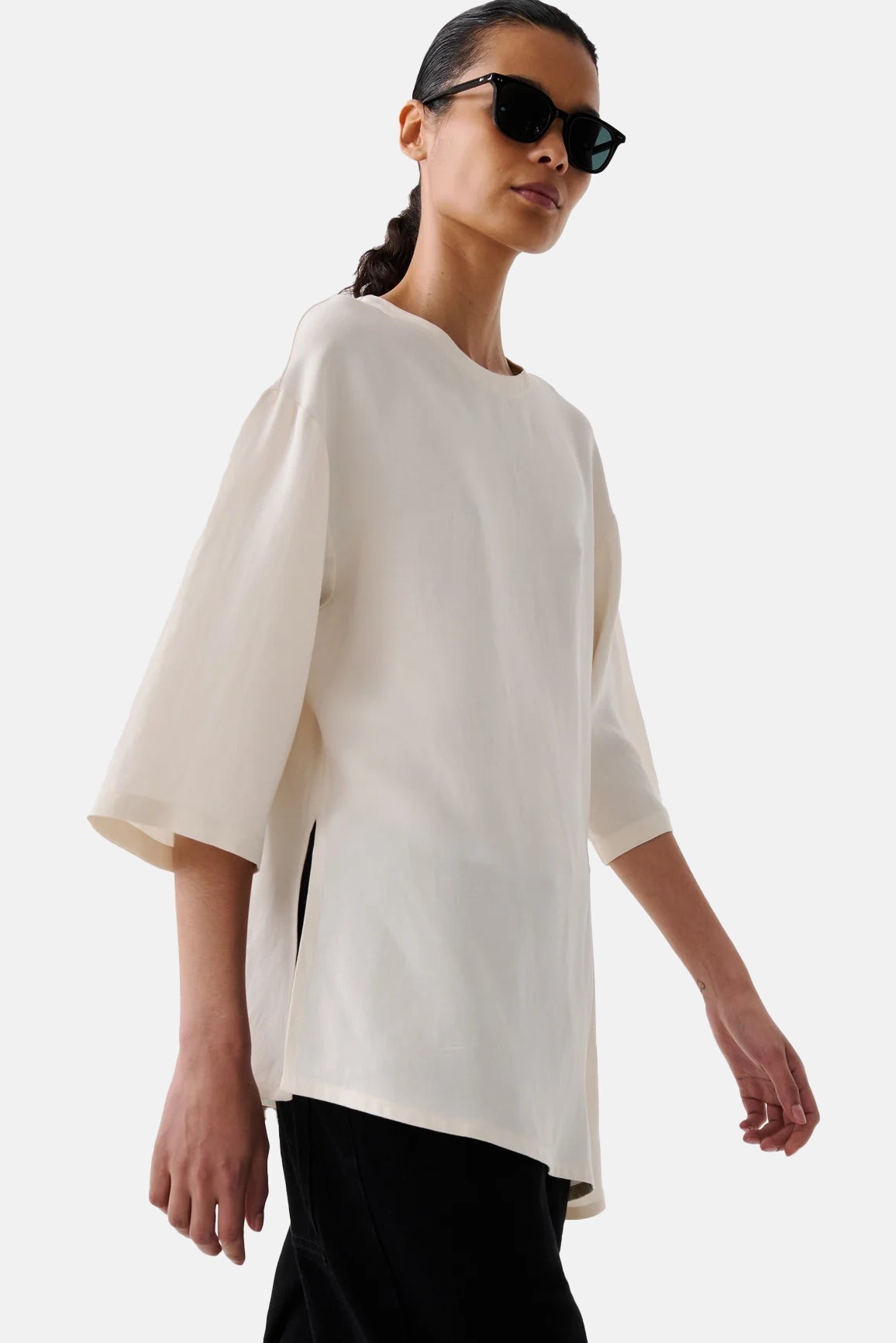 Chalk Vichy Asymmetric Hem Top
