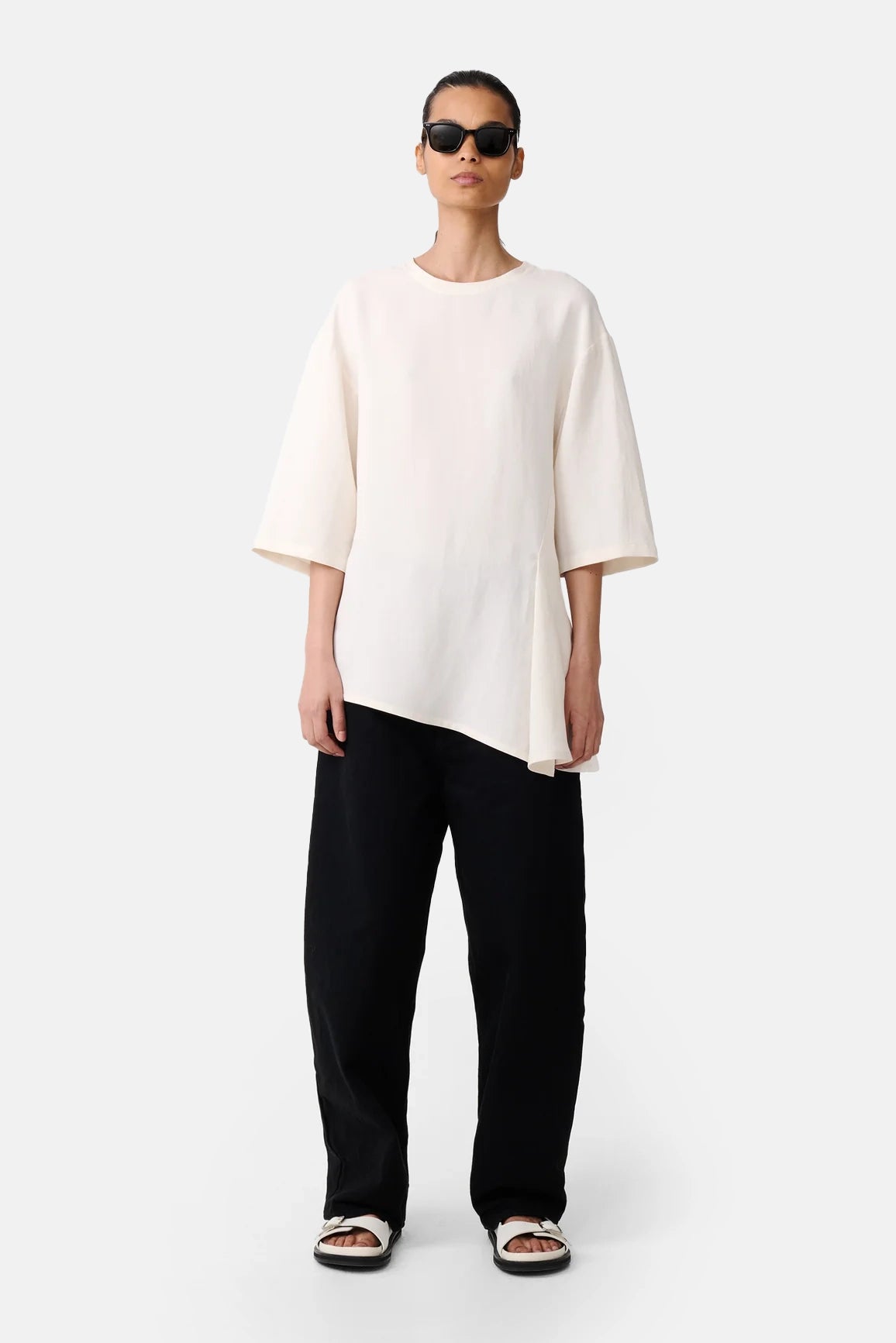 Chalk Vichy Asymmetric Hem Top