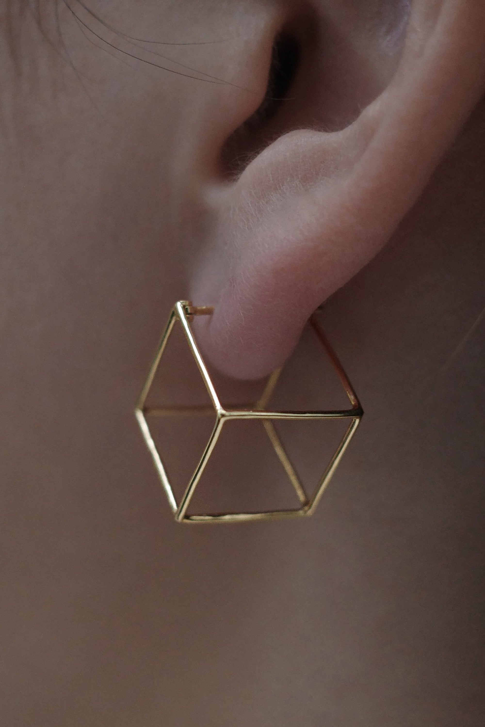 Gold 3D Square Earring 15