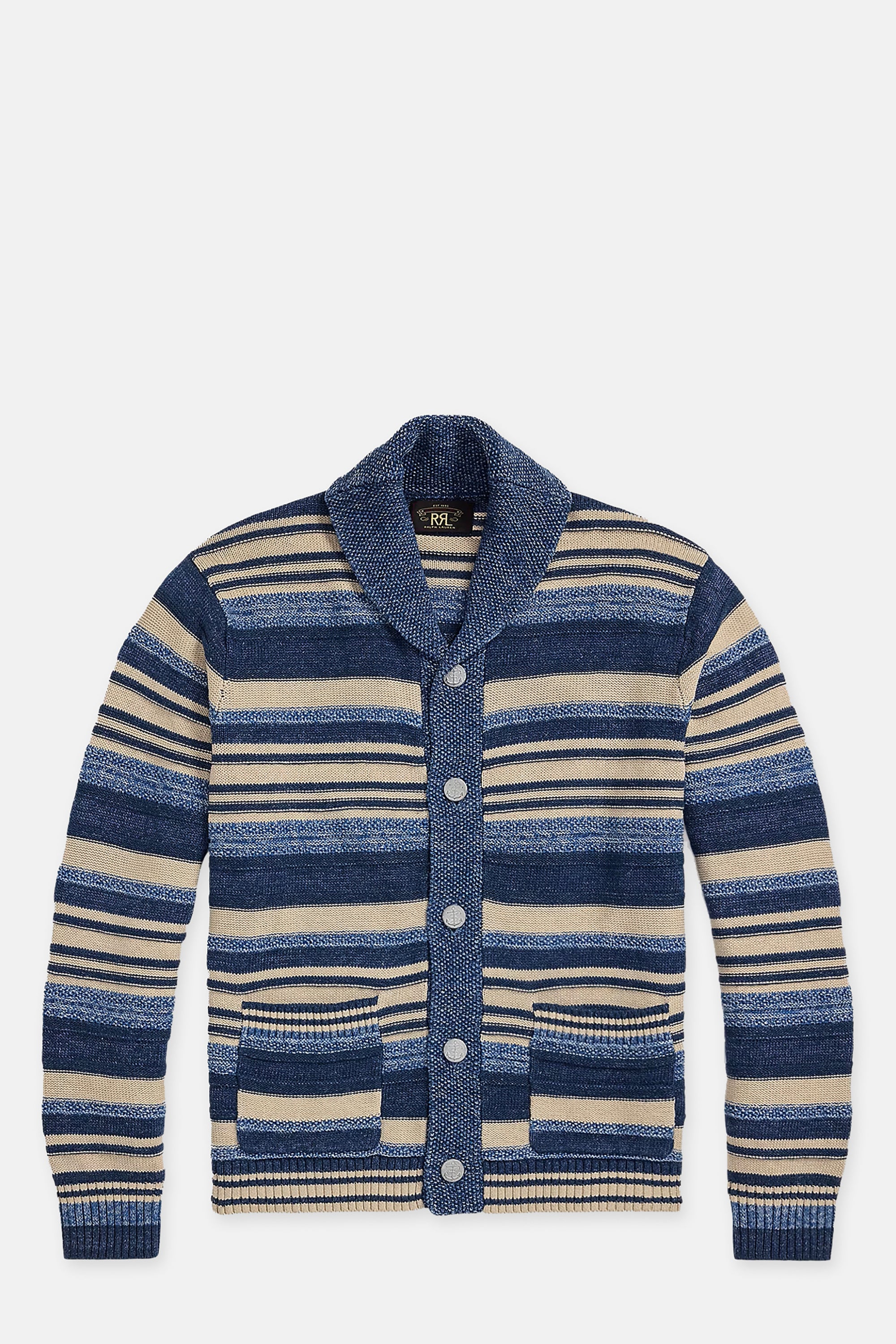 Indigo Striped Cotton-Linen Cardigan